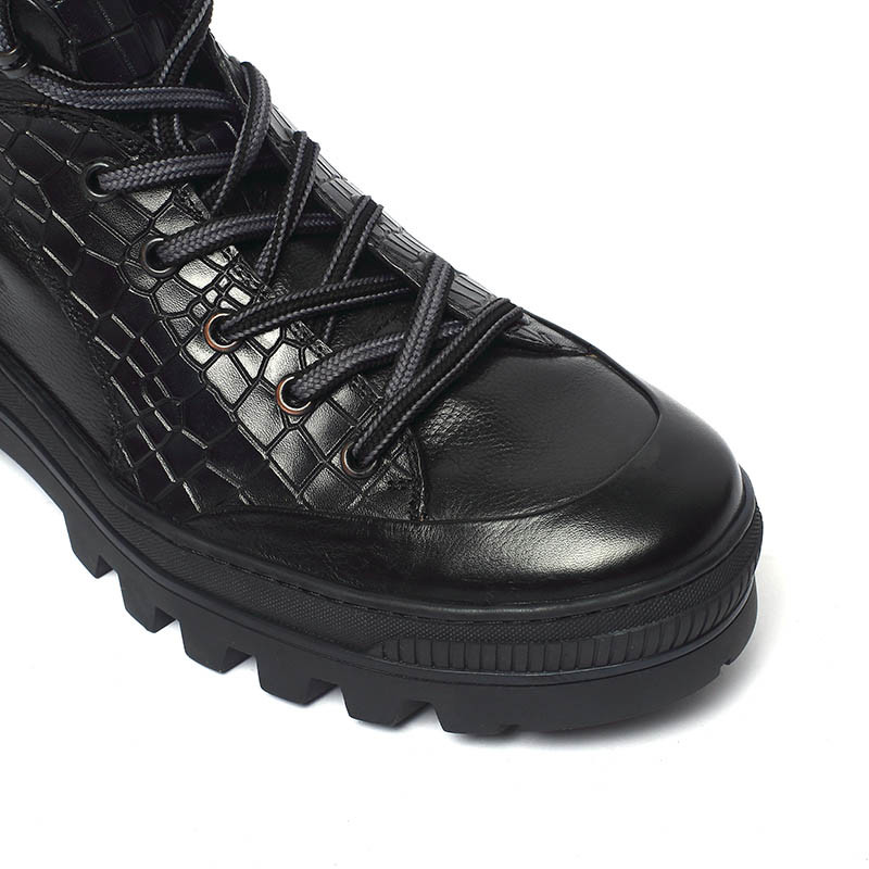 Cow Leather Upper Black Mens Leather Casual Boots
