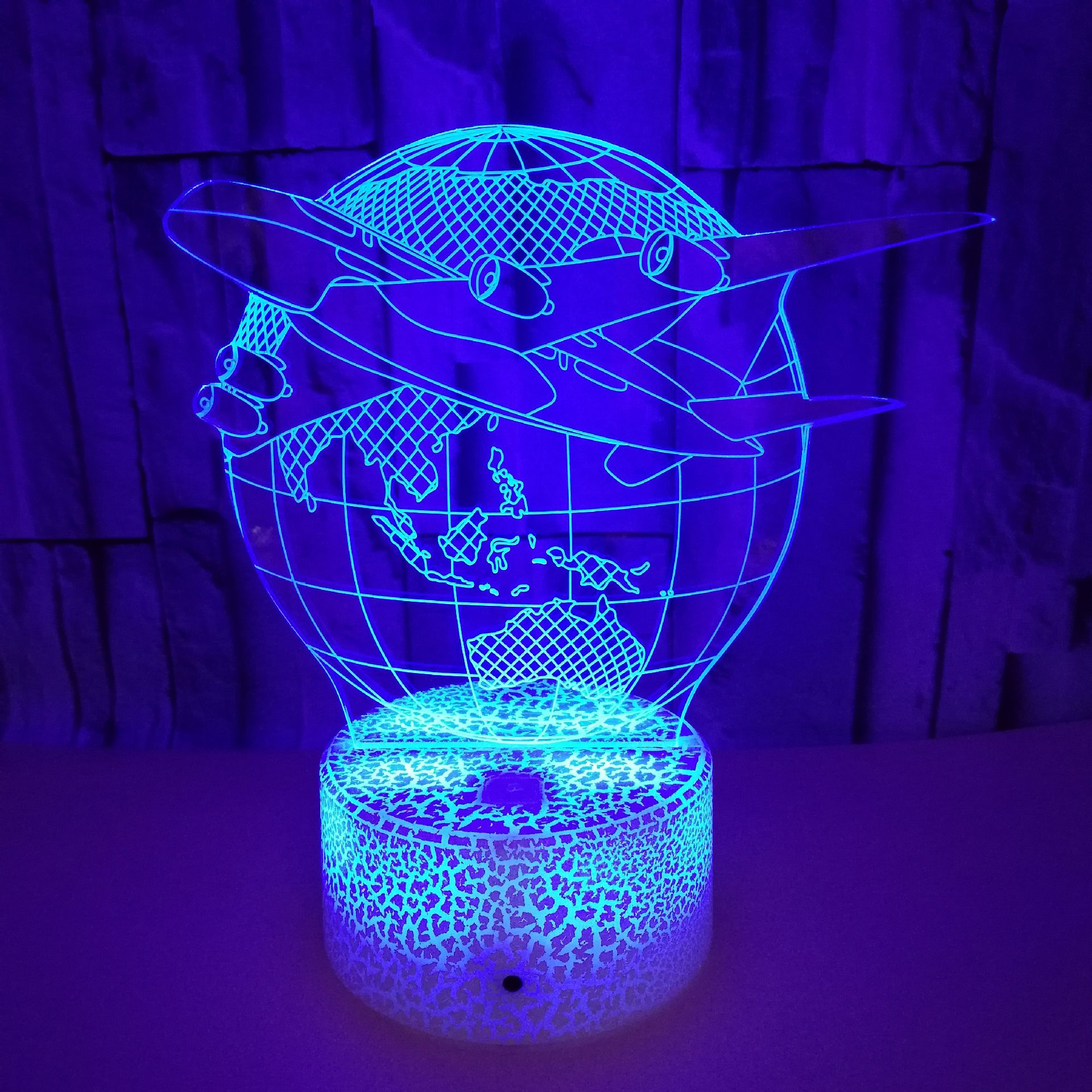 OEM souvenir Earth airplane model 3D LED night light USB colorful touch switch stereo three-dimensional desktop lamp