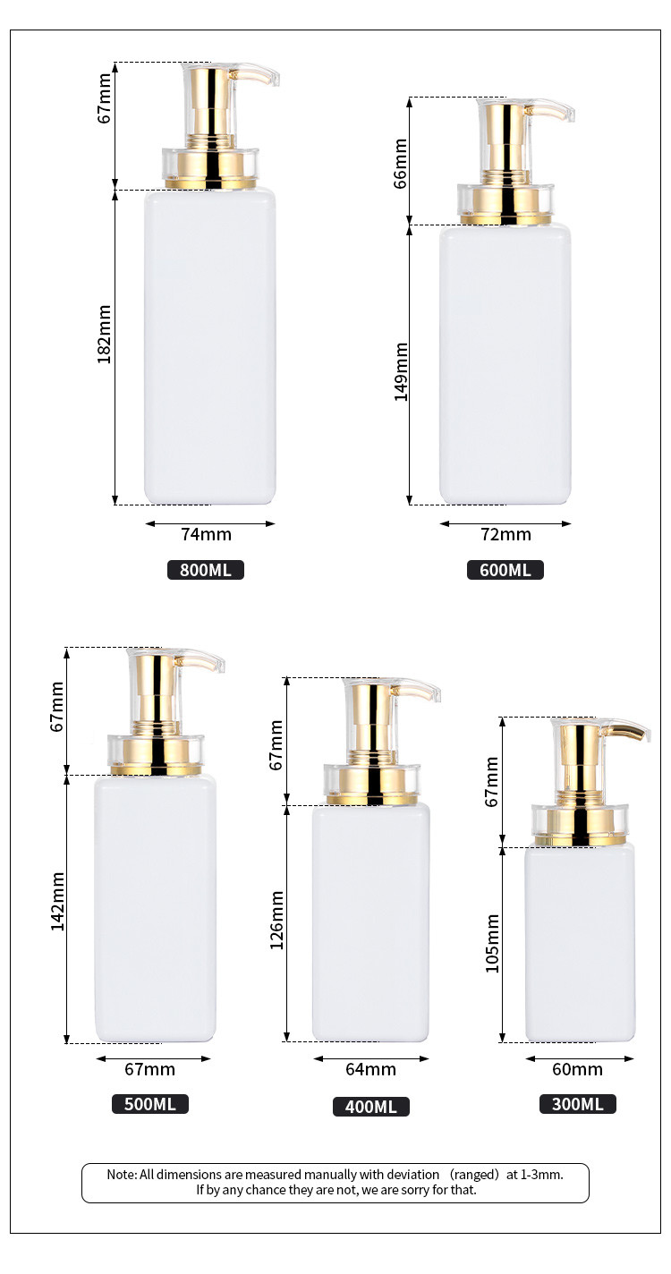 Biodegradable 300ml 400ml 500ml Square Airless Luxury Cosmetic Empty Packaging Plastic Shampoo Bottle