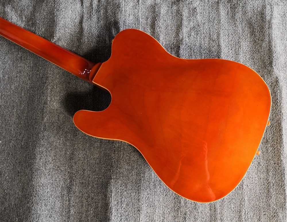 Custom orange TL hollow body f hole ebony fingerboard gold bridge electric guitar musical instrument shop
