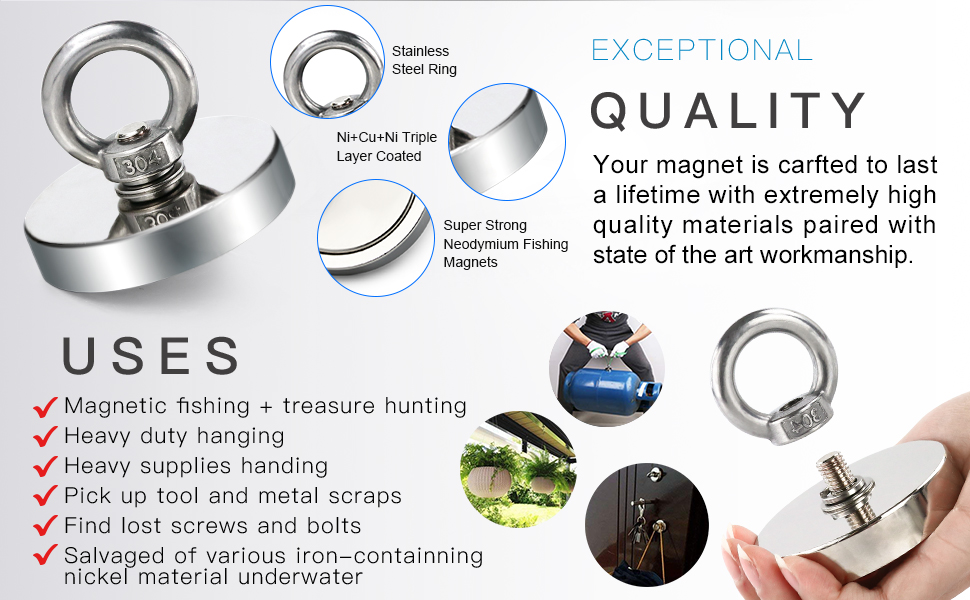 Power 500KG Pulling Force Neodymium Salvage Magnet for Metal Detecting in Rivers and Seas