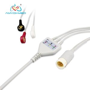 Quality 12 Pins Snap 3 Lead Ecg Cable 2.4M Main Cable 0.9M Leadwire HP Compatible wholesale