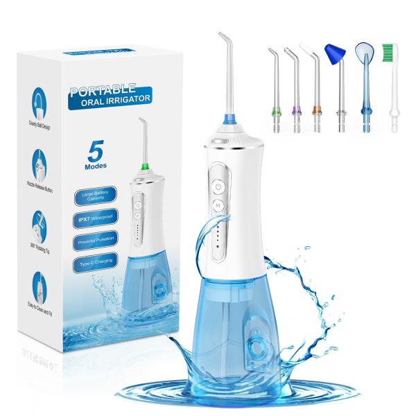 Portable Oral Hygiene Rechargeable IPX7 Water Jet Flosser 300ml Tank Dental 5
