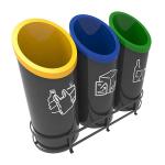 Public Park Steel 1100mm Length Multi Compartment Trash Can