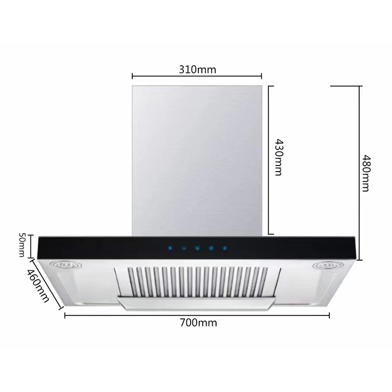 Low Noise Electric T Shape Wall Mounted Chimney Hood Stainless Steel Filter Aluminum Motor