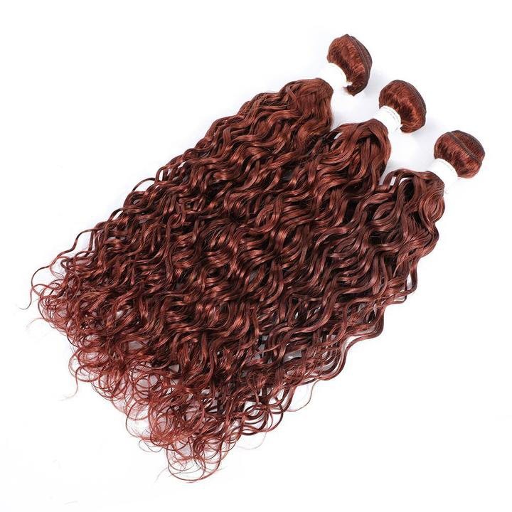 #33 Dark Auburn Water Wave Remy Human Hair Bundles Sew In Weave Bundles Brazilian Bundle Deals