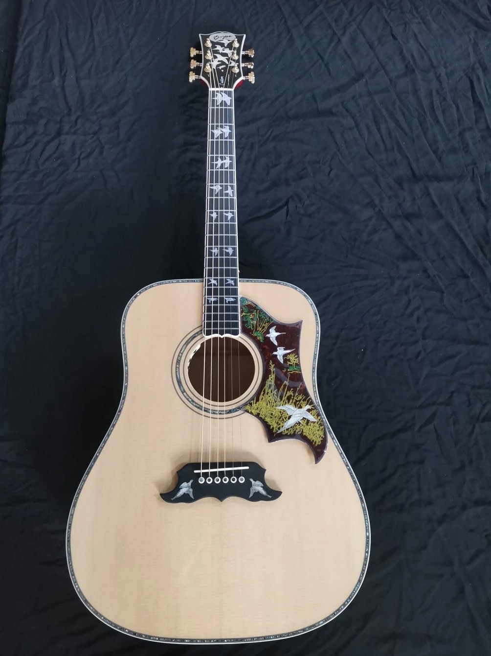 Custom 12 strings 41 inch Flamed Maple Neck Doves Dreadnought Acoustic Guitar Deluxe Version Customized Headstock