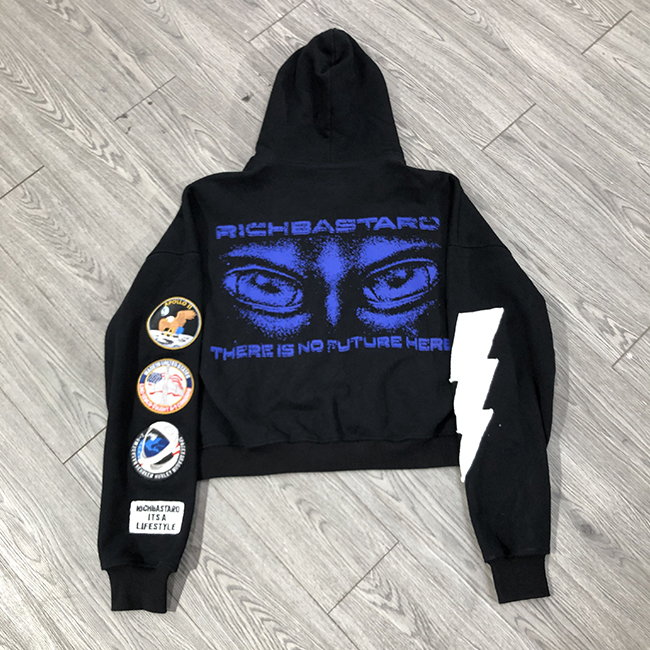 Custom Embroidery Patch logo Hoodie Screen Print 100% Cotton Zip up Boxy Cropped Oversized French Terry Hoodie