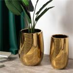 Hotel home floor vertical decor large big electroplate golden ceramic flower