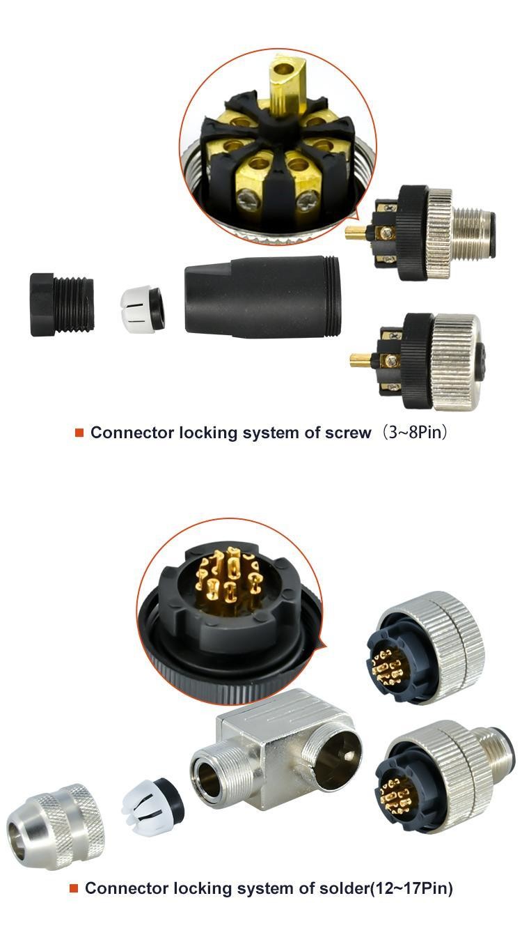IP68 3 - 17 Pin M12 Waterproof Connector Fielded Installation Screw Plug Socket
