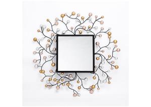 Quality Square Metal Framed Elegant Floral Decorative Wall Art Mirror For Home wholesale