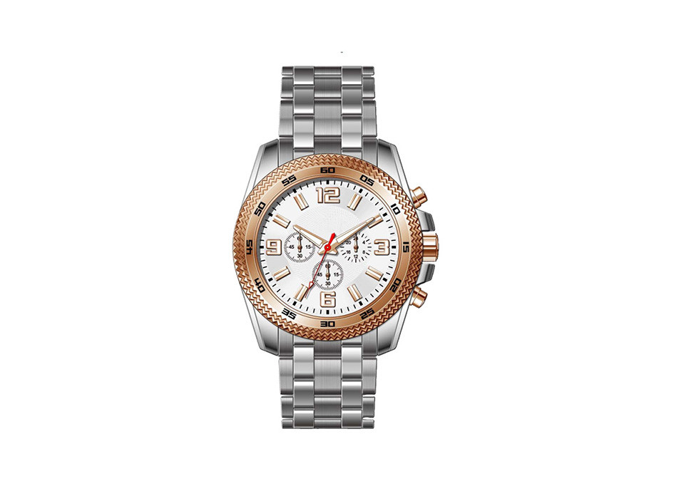 Man Stainless Steel Chronograph Watch Brown Solid Band IP Plating 7.0mm Crown