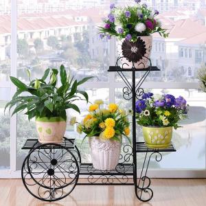 Quality Indoor Wrought Iron 1.62kg Rolling Cart Plant Stand wholesale