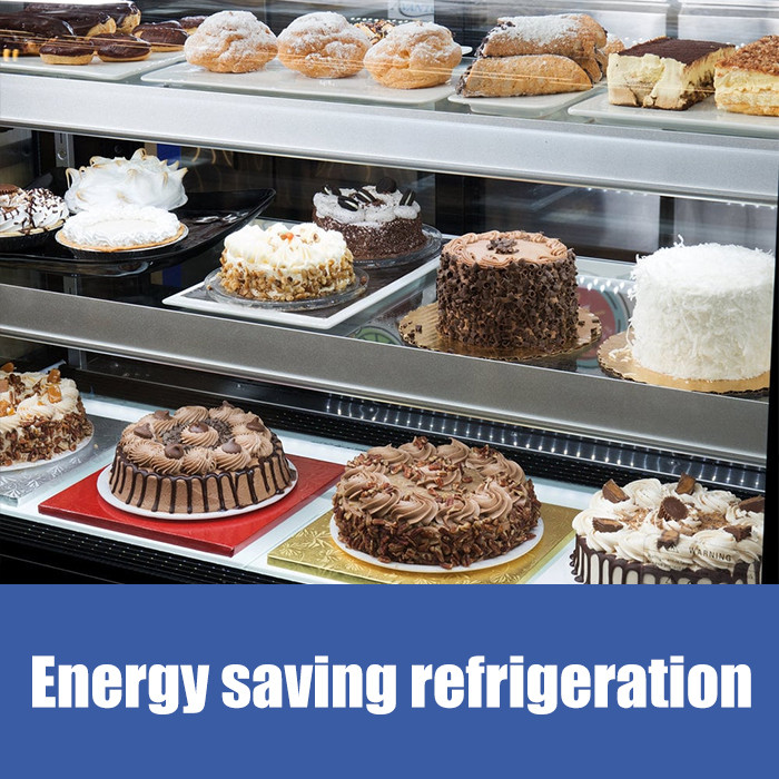 Refrigerated Cake Display Cooler Cabinet Dessert Right Angle Floor Style Fridge