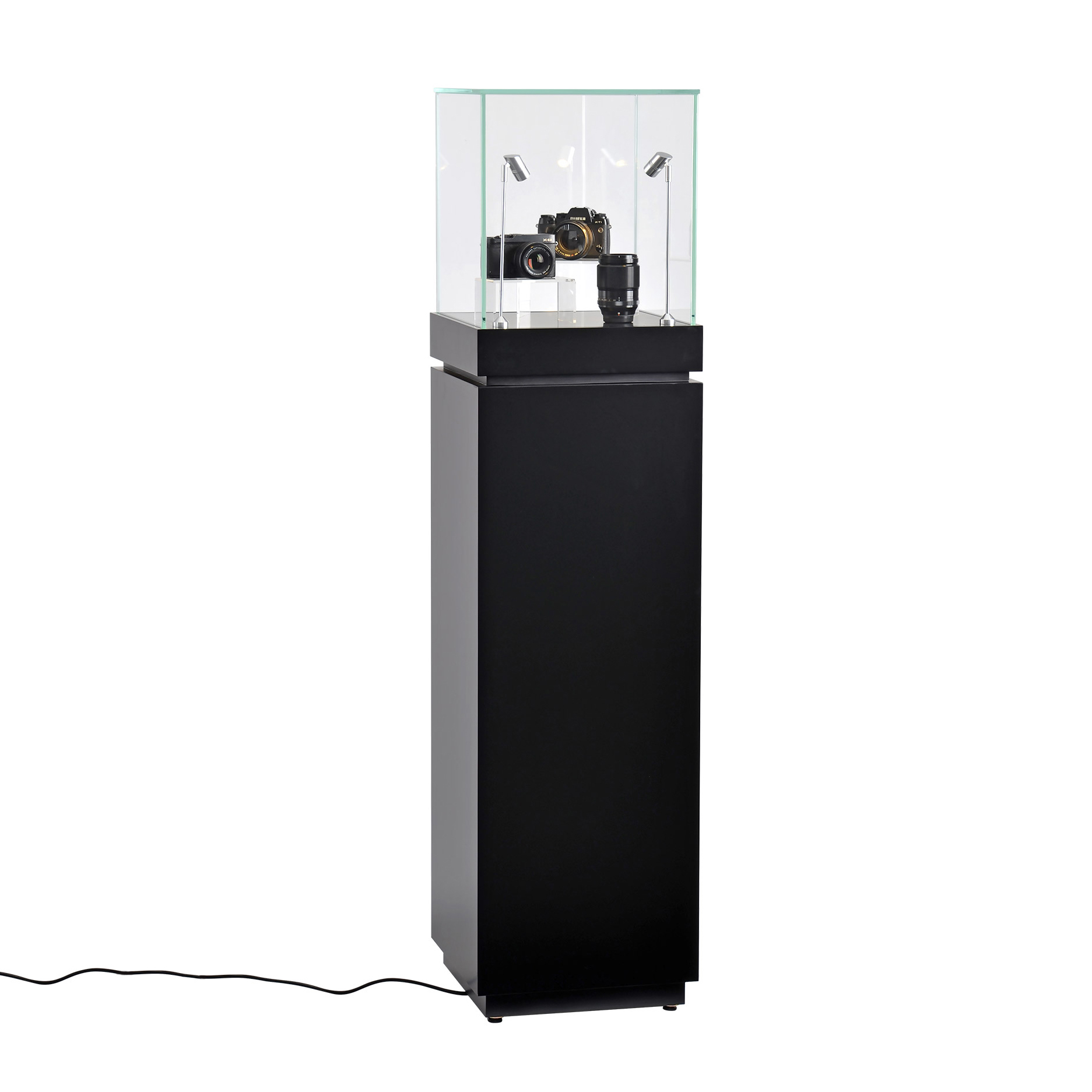 16" Jewelry Pedestal Display Case Pedestal Display Cabinet Locking Drawer LED Spotlights