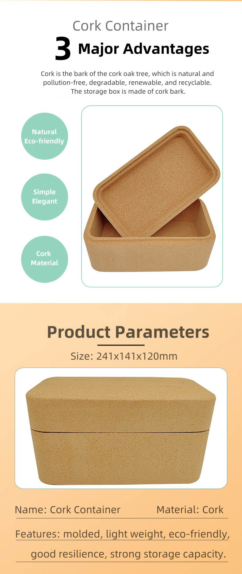 Large Cork Storage Box Container Durable Strong Storage Capacity