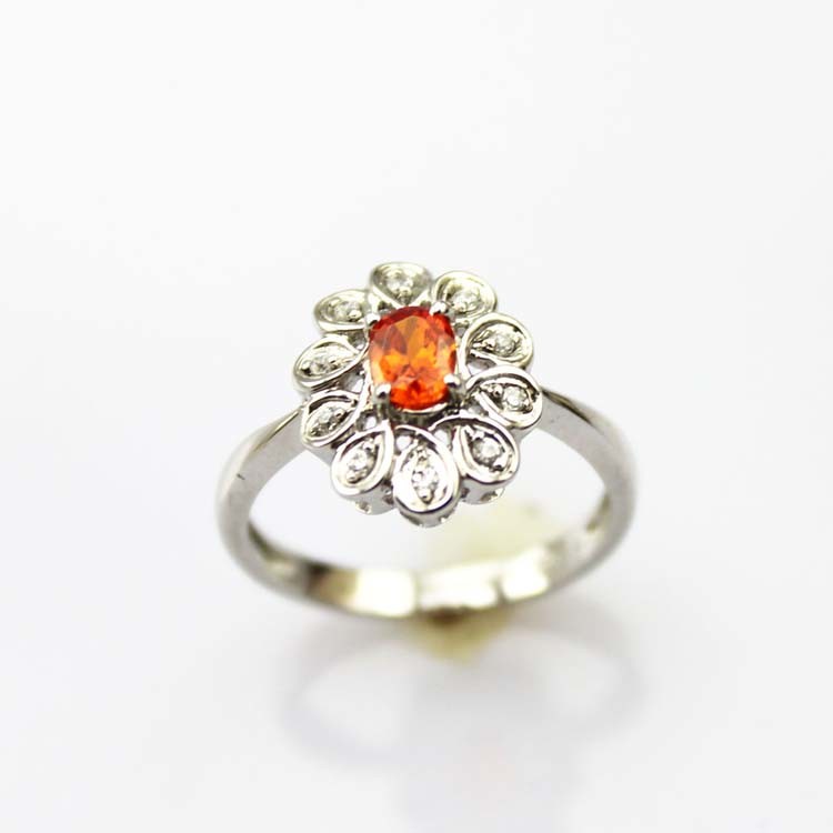 Women Jewelry Sterling Silver with 4x6mm Oval Red Cubic Zircon Ring(F26)