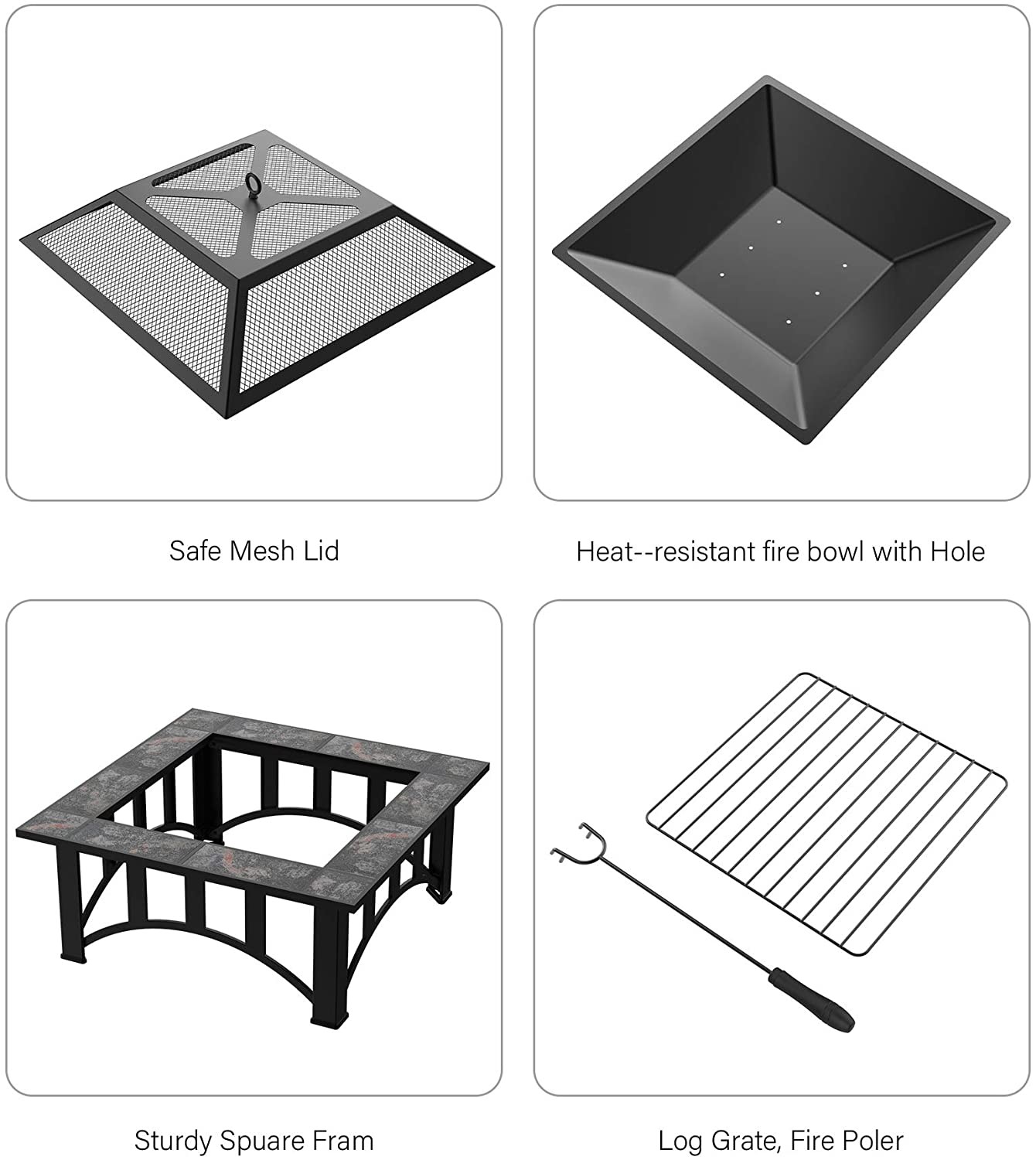 Outside Table Square Patio Outdoor Barbecue Fire Pit With Ceramic Tile