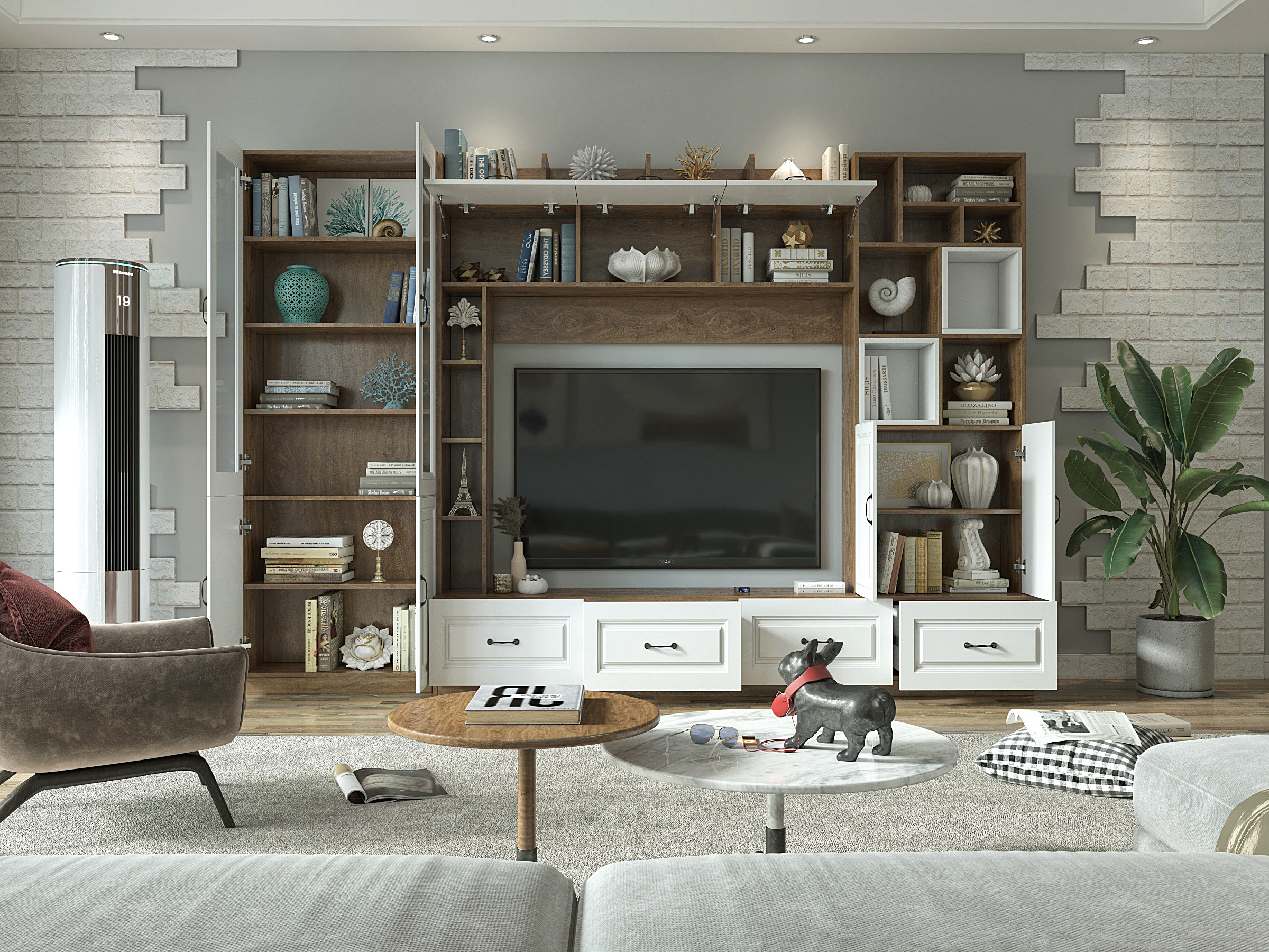 Clean Lines Whole Wall Storage Cabinet for Living Room Furniture Modern Shaker Style TV