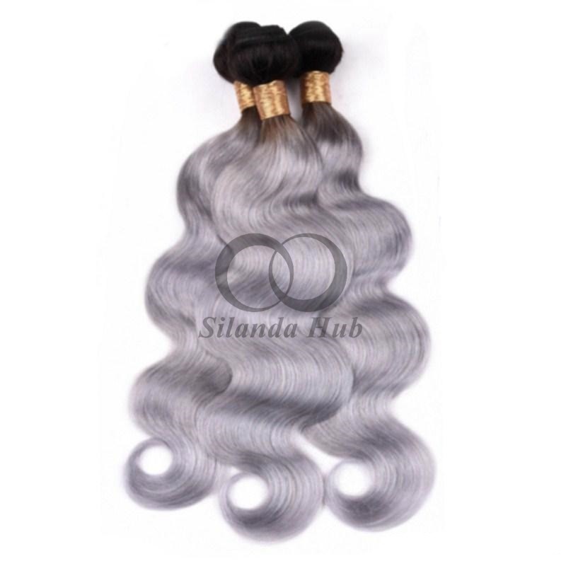 #T1B/Grey Body Wave Remy Human Hair Bundles Sew In Weave Bundles Brazilian Bundle Deals