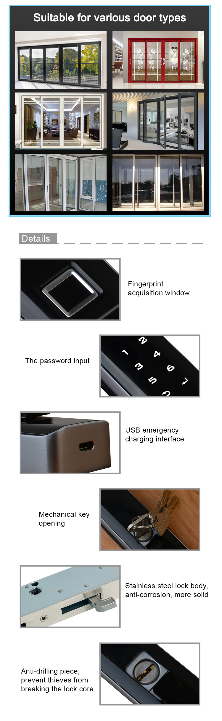 Zinc Alloy Tuya Magnetic Door Lock With Card Reader Fingerprint Sensor