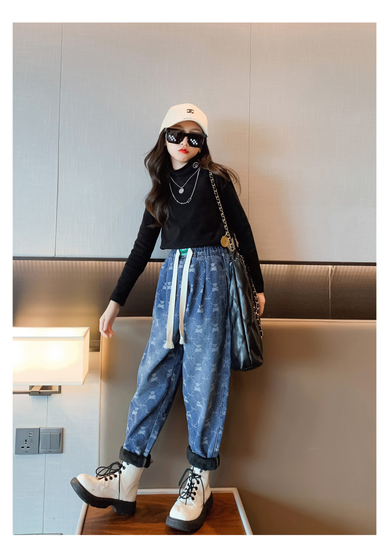 Girls jeans Children's clothing autumn and winter thick warm blue casual pants for everything from 4 to 16 years old
