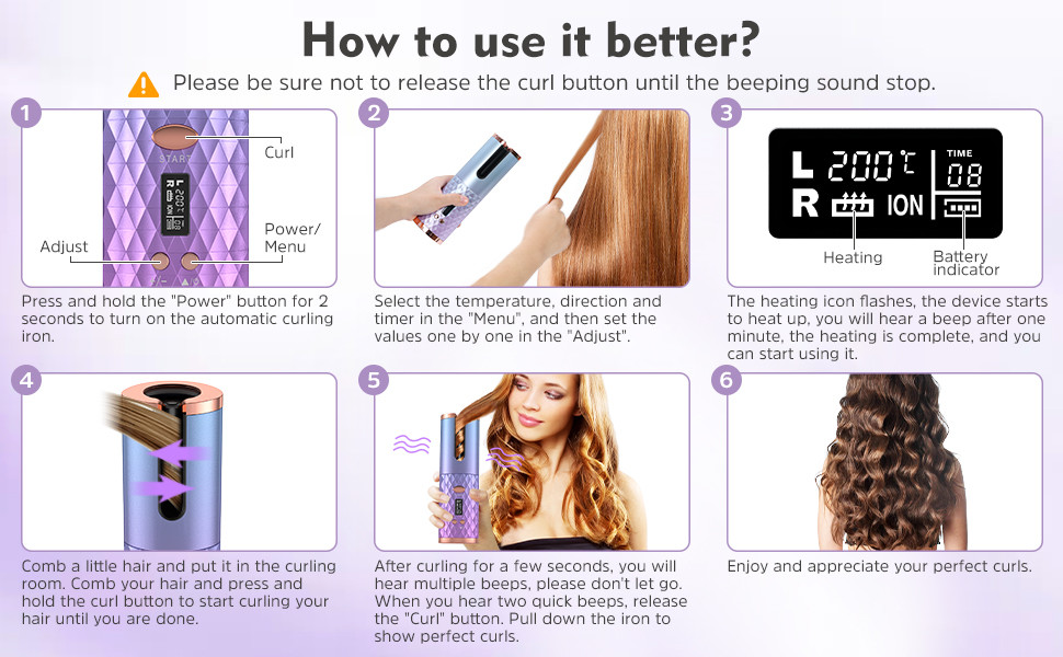 Portable 35W Auto Rotating Hair Curler With 6 Temps And Timers