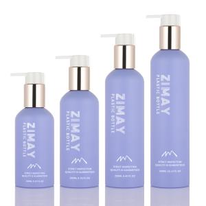 Quality Eco friendly PET 150ml 200ml 250ml 8 oz new style frosted violet body wash lotion shower gel gold pump press bottle wholesale