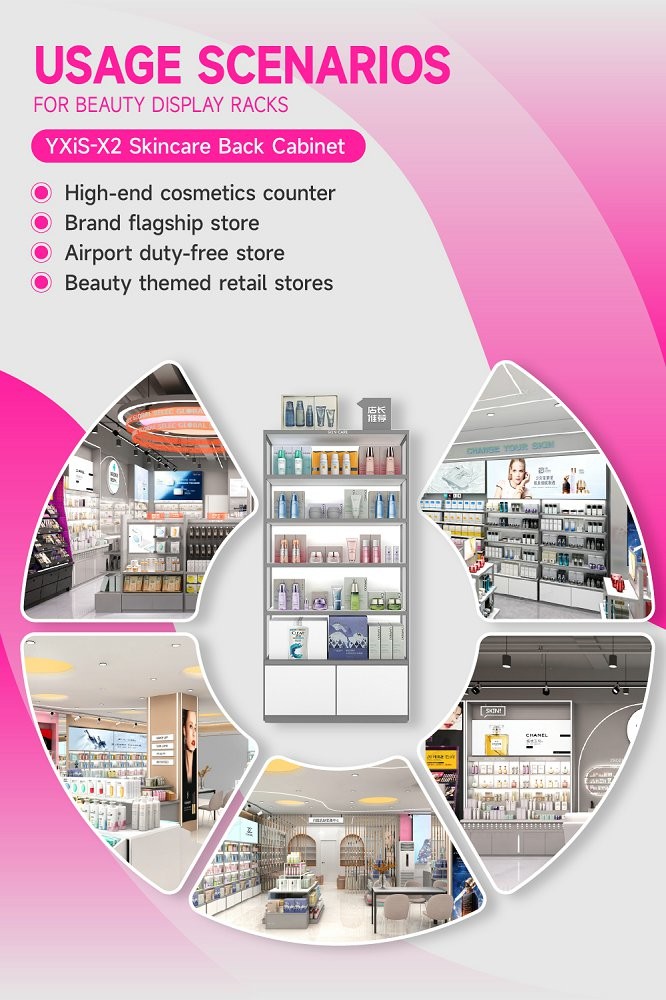 YXiS-X2 Concealed Storage Skincare Display Cabinet with 5mm Gray Acrylic Sheet