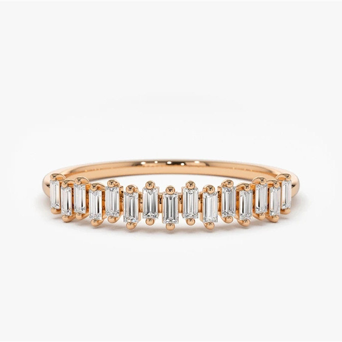 925 Sterling Silver CZ Diamond Baguette Women's Eternity Ring with Yellow Gold Plating