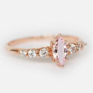Quality Engagement Minimalist Design Marquise Cut Pink Morganite S925 Silver Women Jewelry Ring wholesale