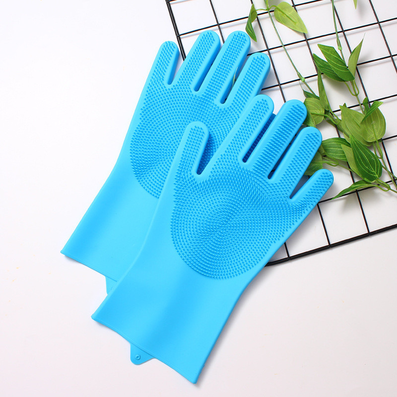 Magic Silicone Dish Washing Scrubber 2 In 1 Reusable Rubber Gloves Heat Resistant Kitchen Tool For Household Pet Brush