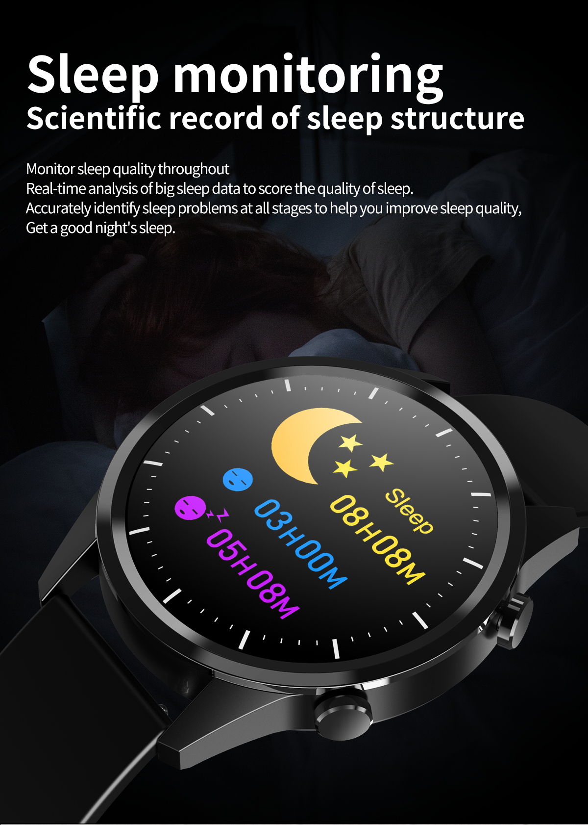 Fitness Track Round Shape Smartwatch Blood Pressure Oxygen 1.28 Inch Health