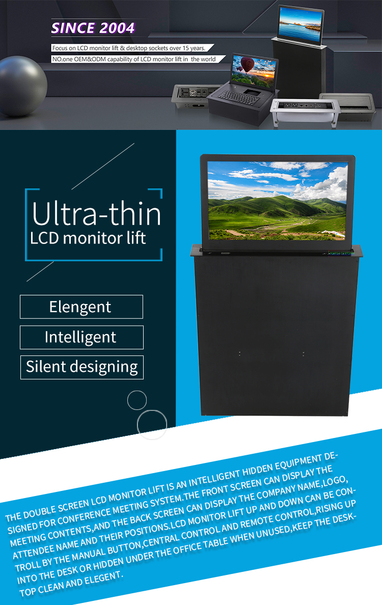 Meeting Room Motorized Computer Monitor Lift Vertical Hidden LCD Customized