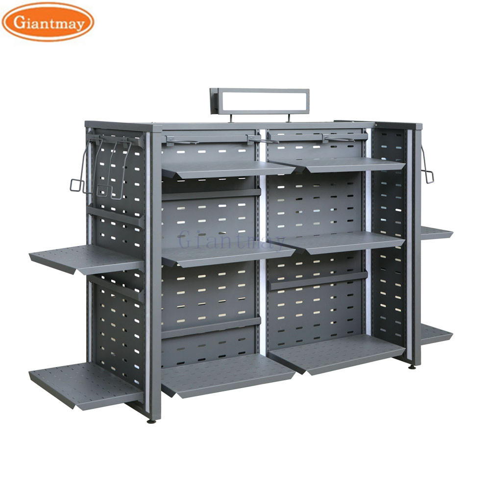 Double Sides Retail Metal Supermarket Shelf Display Racks For Groceries And Snacks