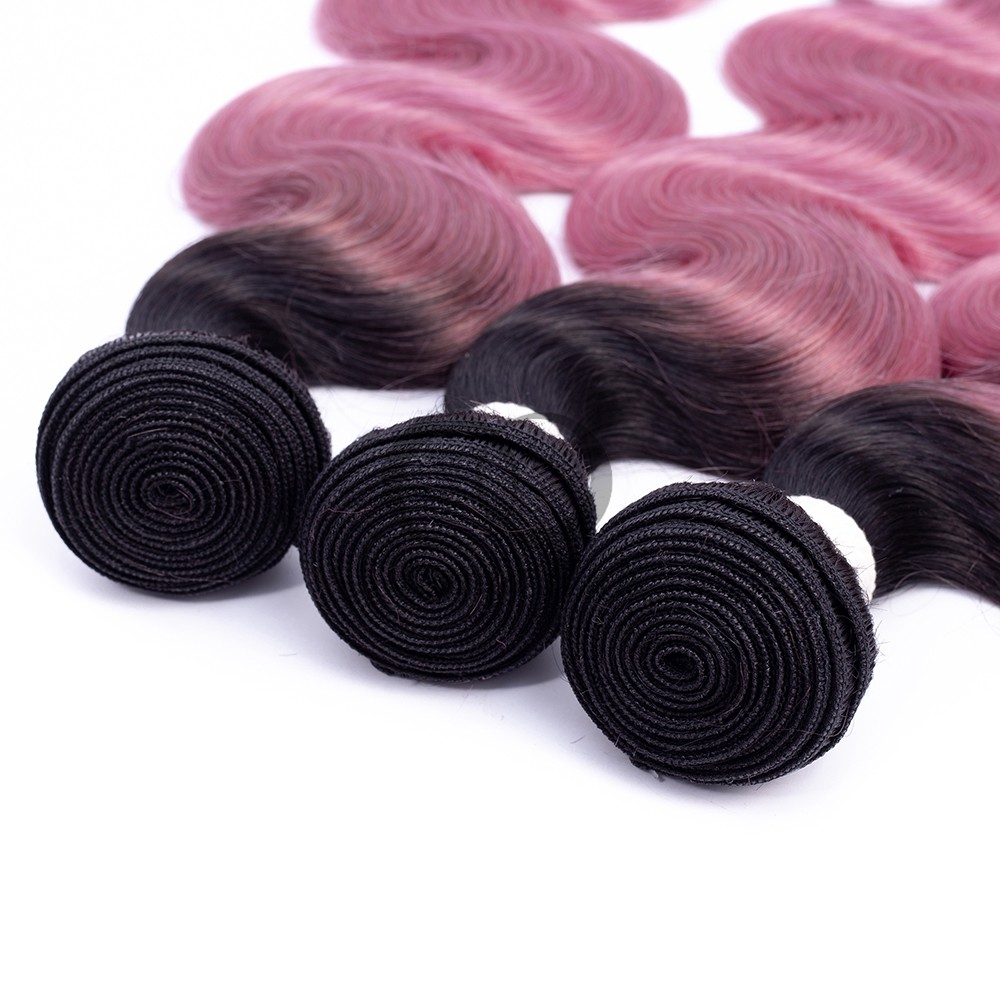 #T1B/Pink Body Wave Remy Human Hair Bundles Sew In Weave Bundles Brazilian Bundle Deals