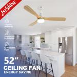 52" Led Ceiling Fan Wood Blade Ac Motor Low Noise 3 Speeds Remote Control