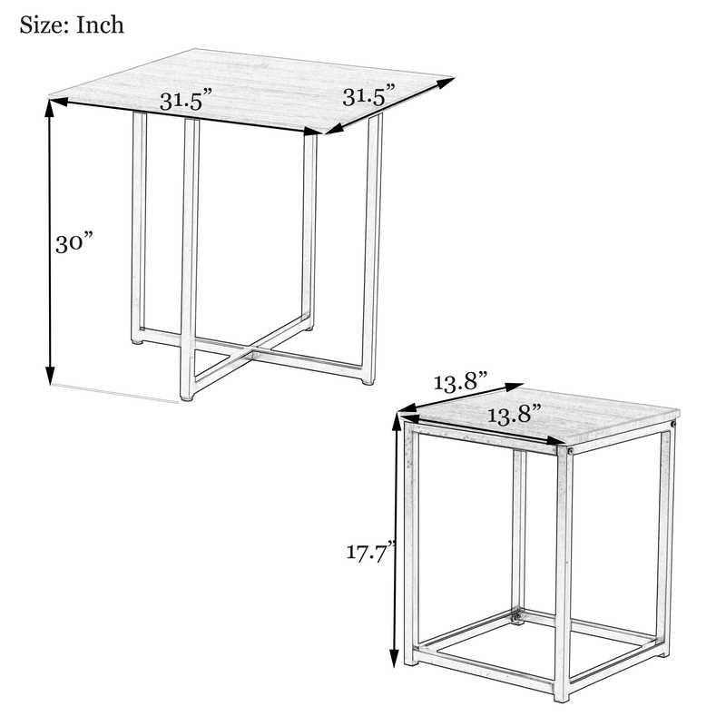 Oak MDF H30in Table 5 Piece Bar Stool Set / 5pc Pub Table Set