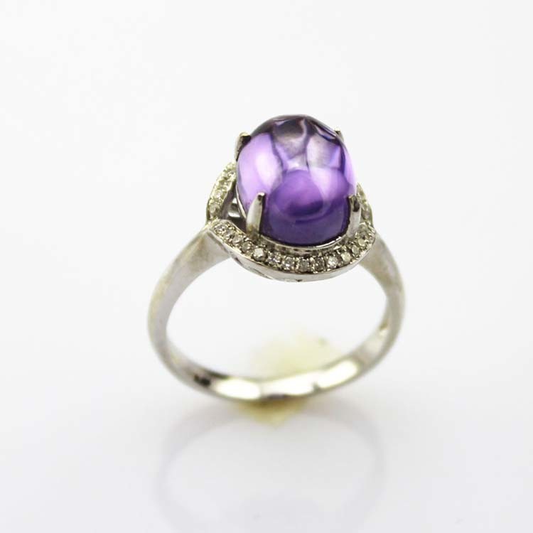 Women Jewelry 925 Silver Ring with Oval Dome Amethyst Cubic Zircon (R195)