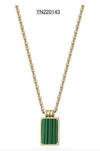 Quality Vintage 18k Stainless Steel Fashion Necklaces Square Green Stone Pendant Necklace wholesale