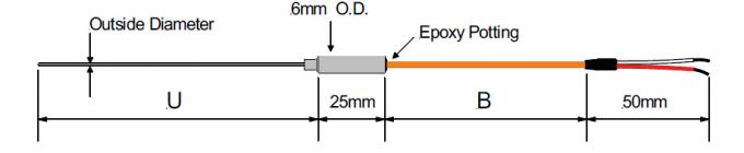 Kapton Lead Wire Thermocouple Probe 1.5x500mm With Plastic Transition Zone
