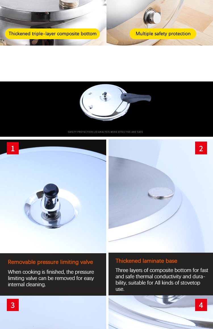 Multiple Sizes Kitchen Pressure Cooker Silver Soup Pot 18/8 Stainless Steel
