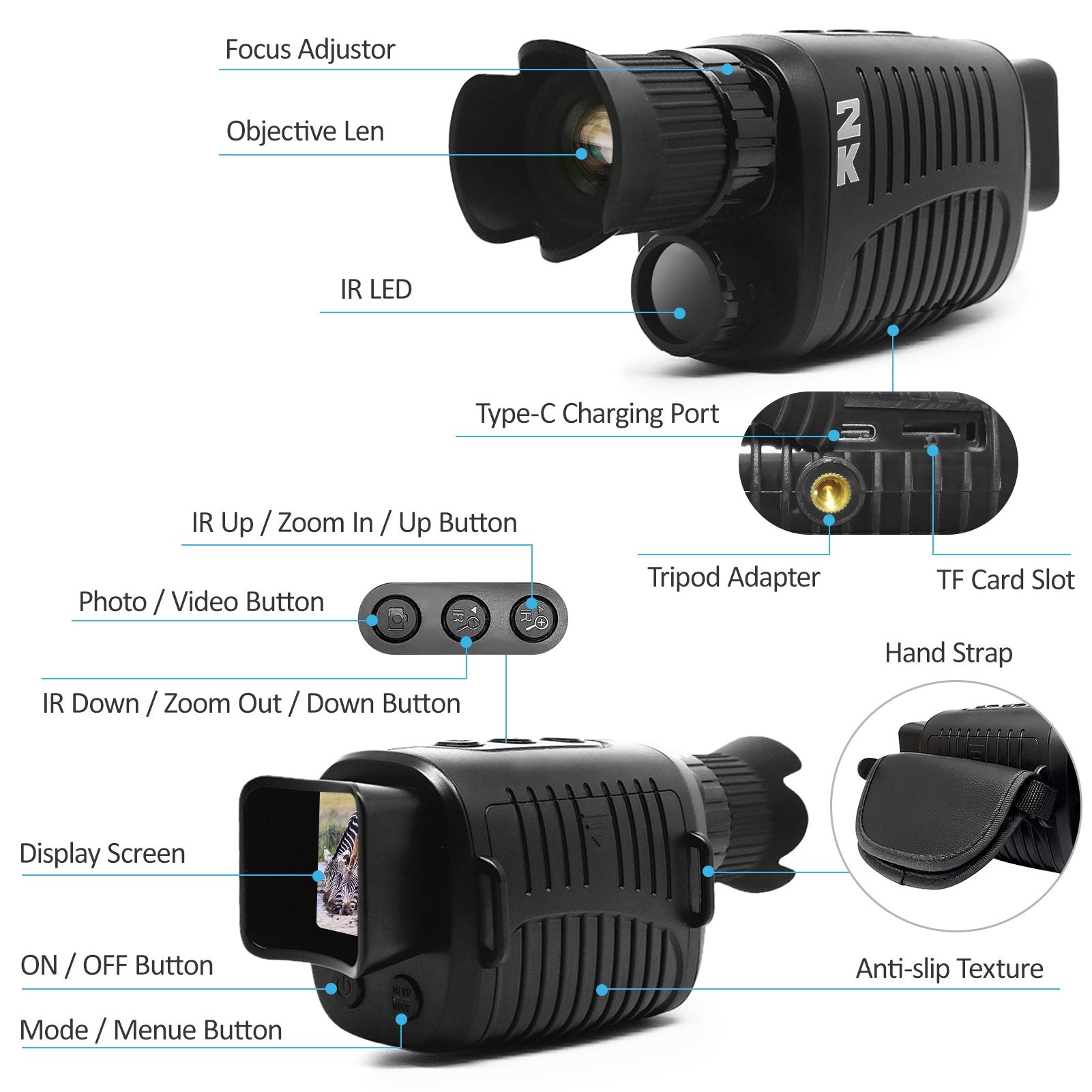 1080P Hunting Thermal Binoculars Monocular Infrared 5x Digital Zoom