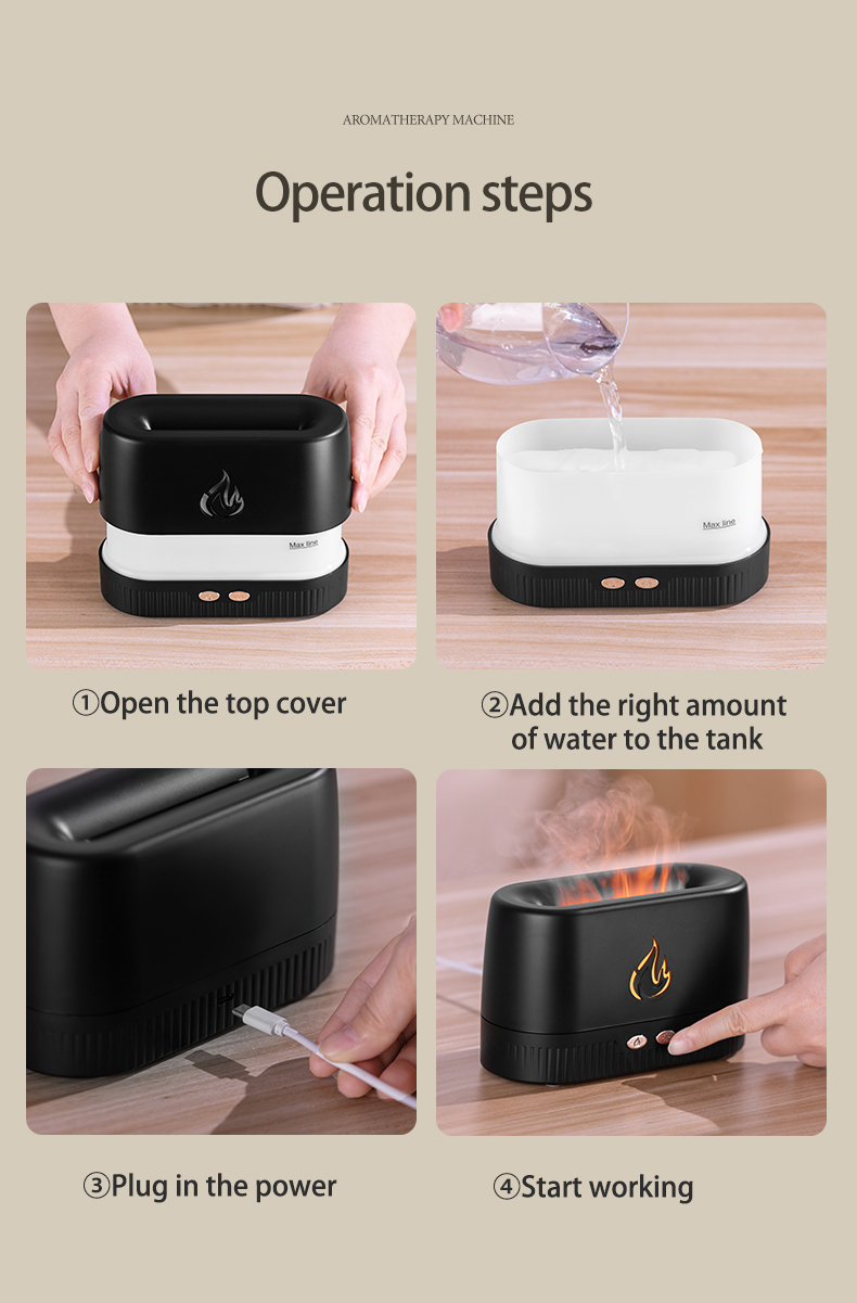 HOMEFISH 230ML Aromatherapy Ultrasonic Flame Aroma Diffuser With Warm Light