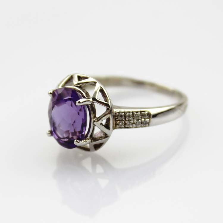 Created Amethyst Sterling Silver Ring with Cubic Zirconia (R112)