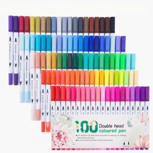 Quality 12/24/36/48/60/80/100 Colors Fineliners Water Color Art Markers Pen Dual Tip Brush Set wholesale