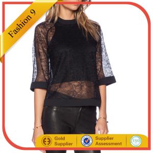 Quality Long Sleeved Women SHEER OVERLAY TOP wholesale