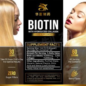 Quality 25000mcg Biotin Hair Growth Drops Strong Nails Glowing Skin 60ML wholesale