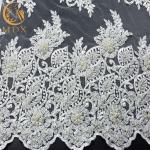 Craft White Lace Fabrics Tulle Beaded 91.44cm Length Customized Latest Lace
