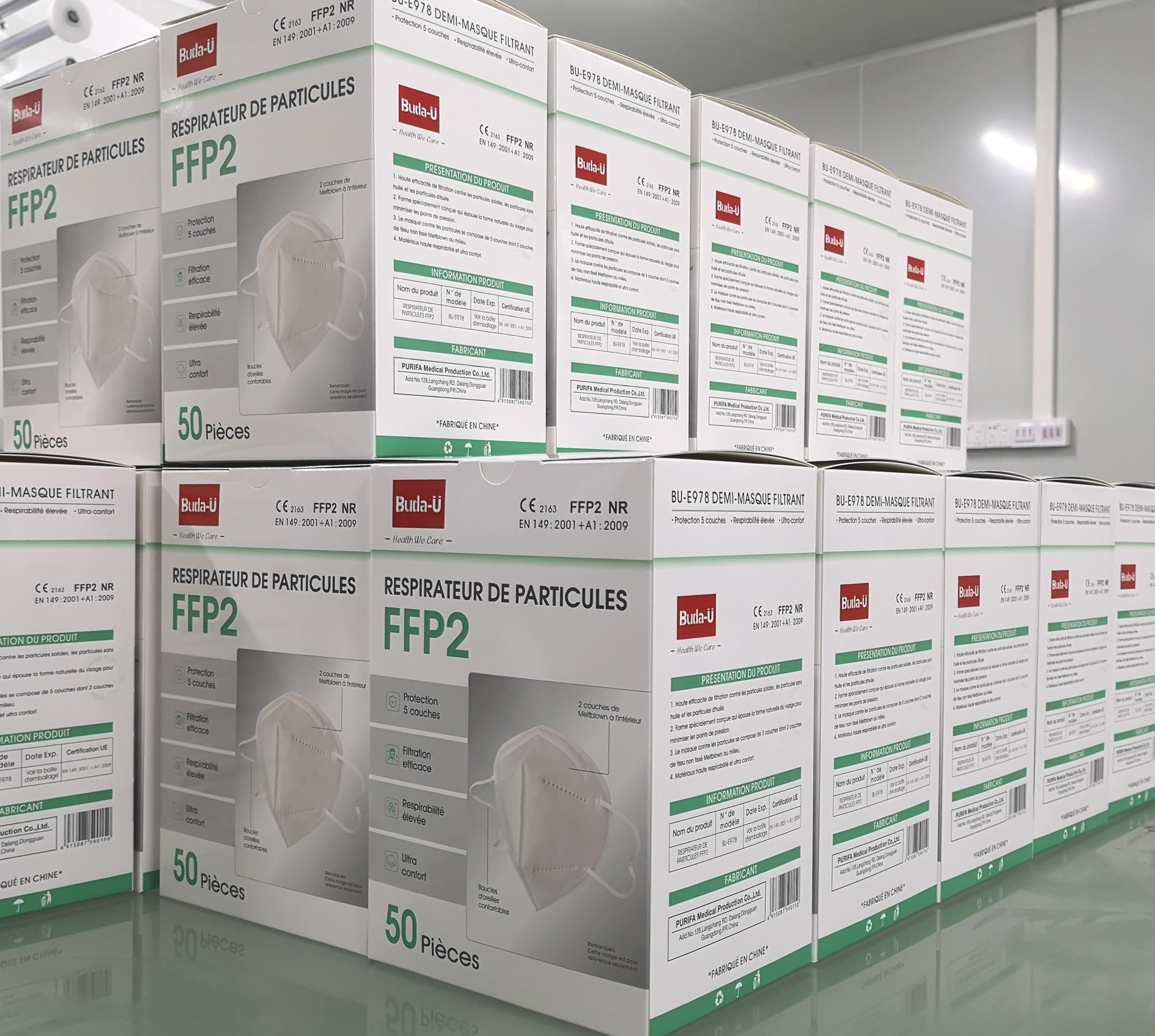 French FFP2 Face Mask , Mask Respirator FFP2 CE 0370 In French Packing Box , FFP2 Protective Mask In France
